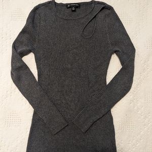 INC International Concepts Dark Grey Ribbed Sweater with Cutout, Petite Small